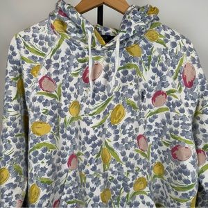 Ralph Lauren Blue Pink Floral Tulip Hoodie Sweatshirt SzL